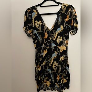 REFORMATION BLACK MINI DRESS WITH BIRD DETAILS
